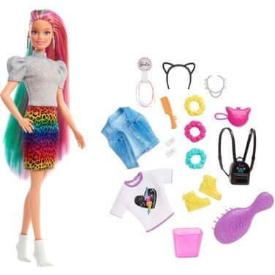 Mattel Barbie Leopar Gökkuşağı Saçlı Bebek